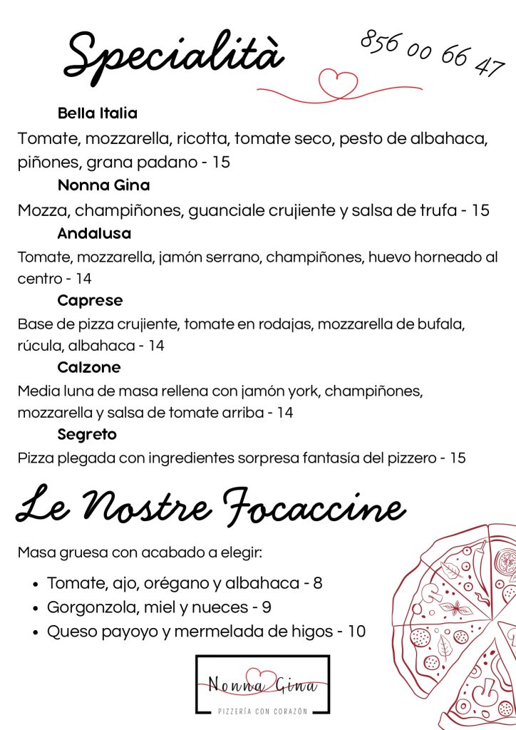 Carta menu restaurante Nonna Gina Arcos2